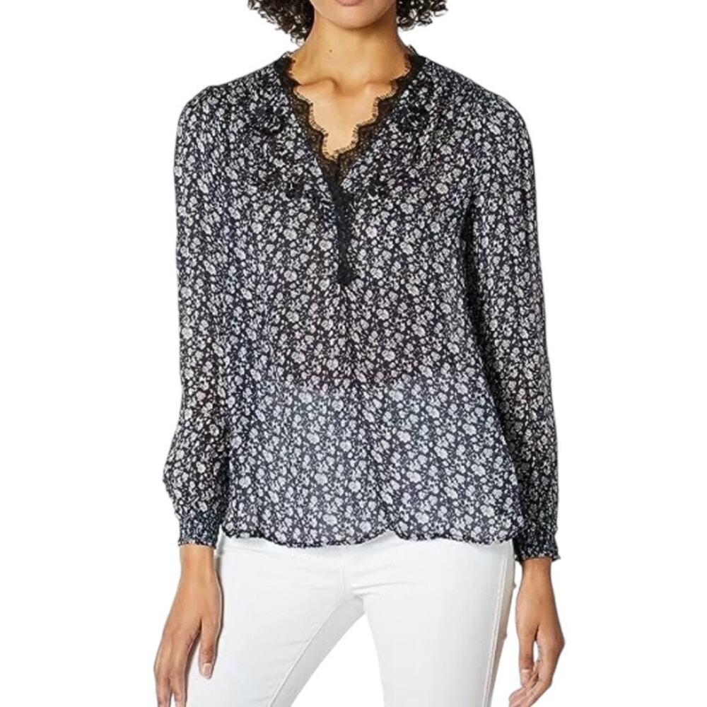 Lucky Brand‎ Sheer Lace Trim Top Size XL Girl Boss Resort Wear Fairy Flirty Boho